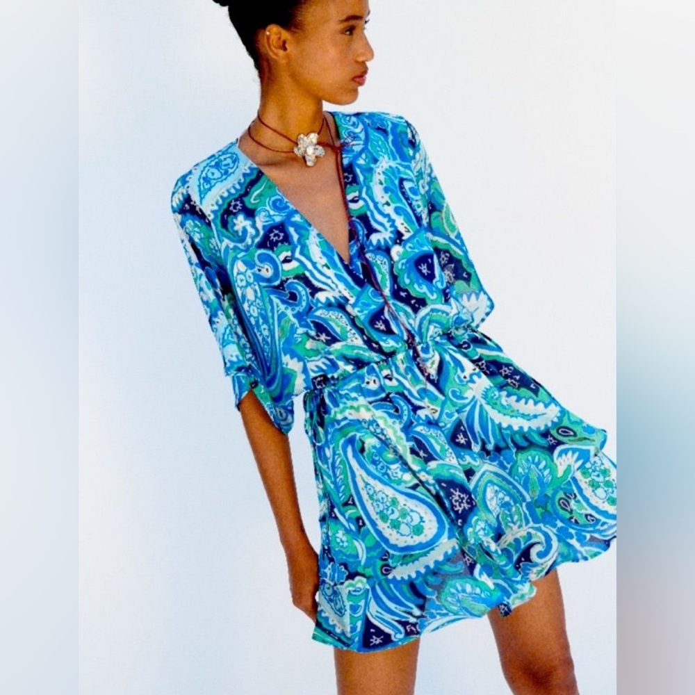 Zara Blue and Green Patterned Dress
